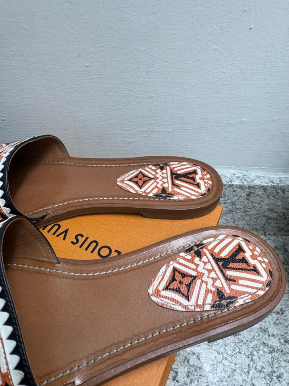 Louis Vuitton Brown, White & Black Patterned Slide Sandals - Picture 2 of 4
